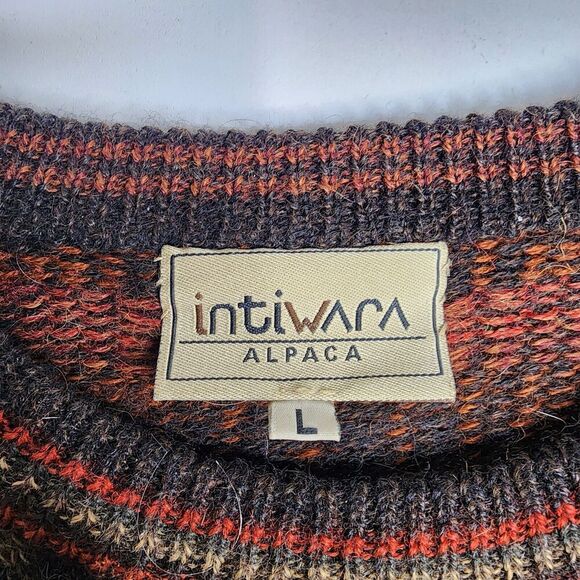 Intiwara Alpaca Sweater Handmade Pull Over Rust Brown Orange 3D Geometric Large - Picture 7 of 10